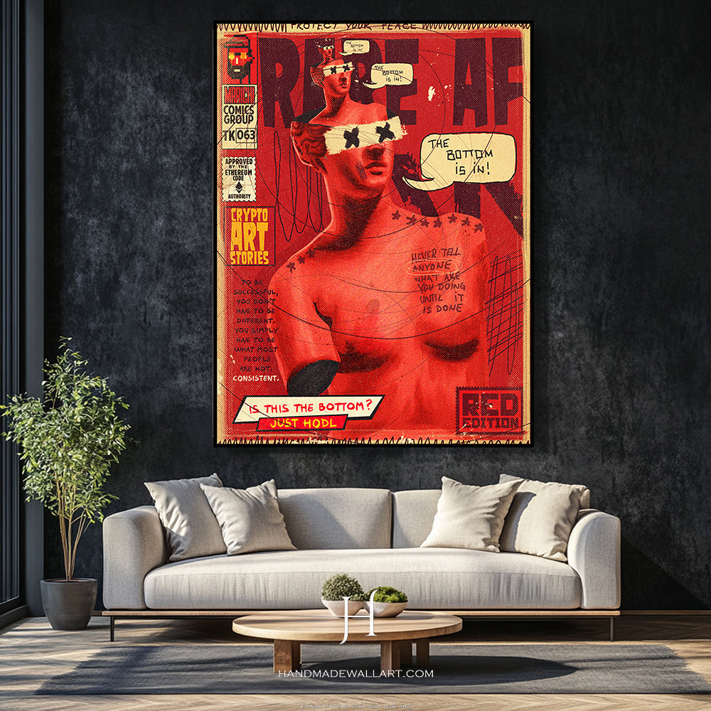 a living room with a couch and a painting on the wall