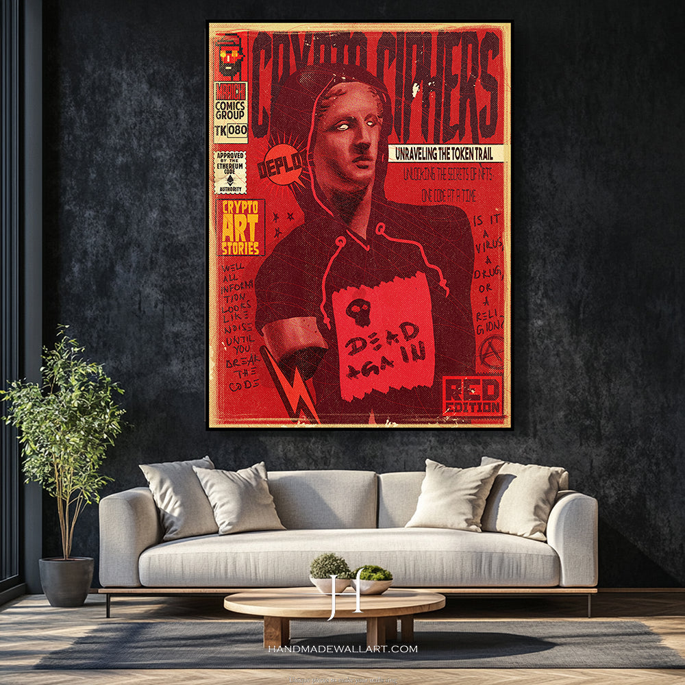 a living room with a couch and a painting on the wall