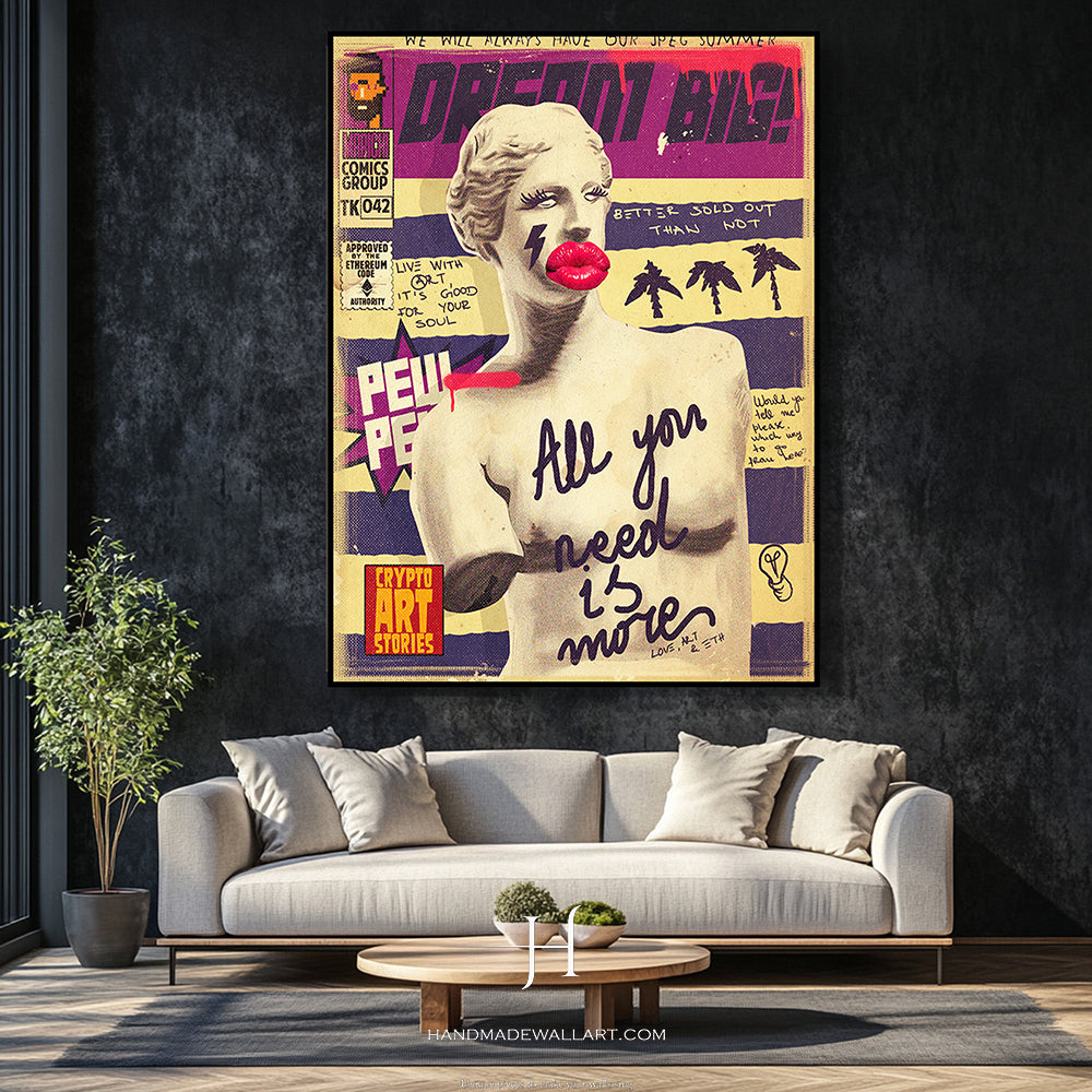 a living room with a couch and a painting on the wall