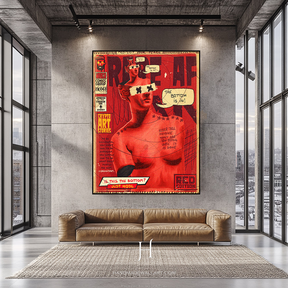 a living room with a couch and a painting on the wall