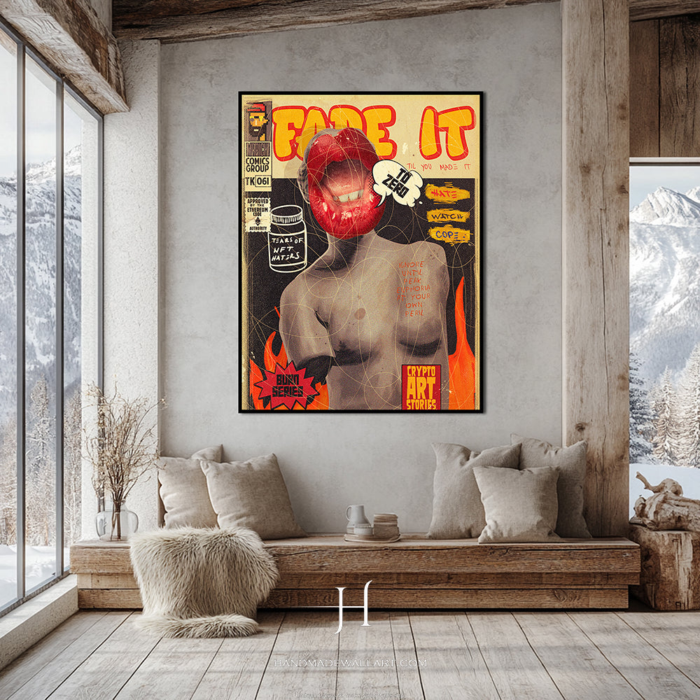 a living room with a couch and a painting on the wall