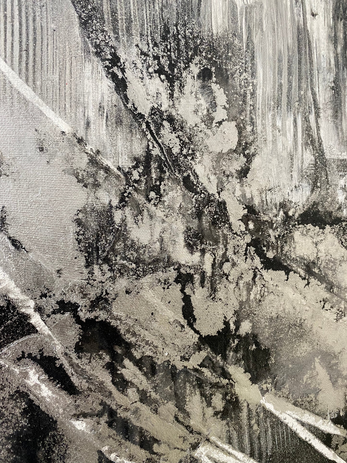 a black and white abstract painting of a tree