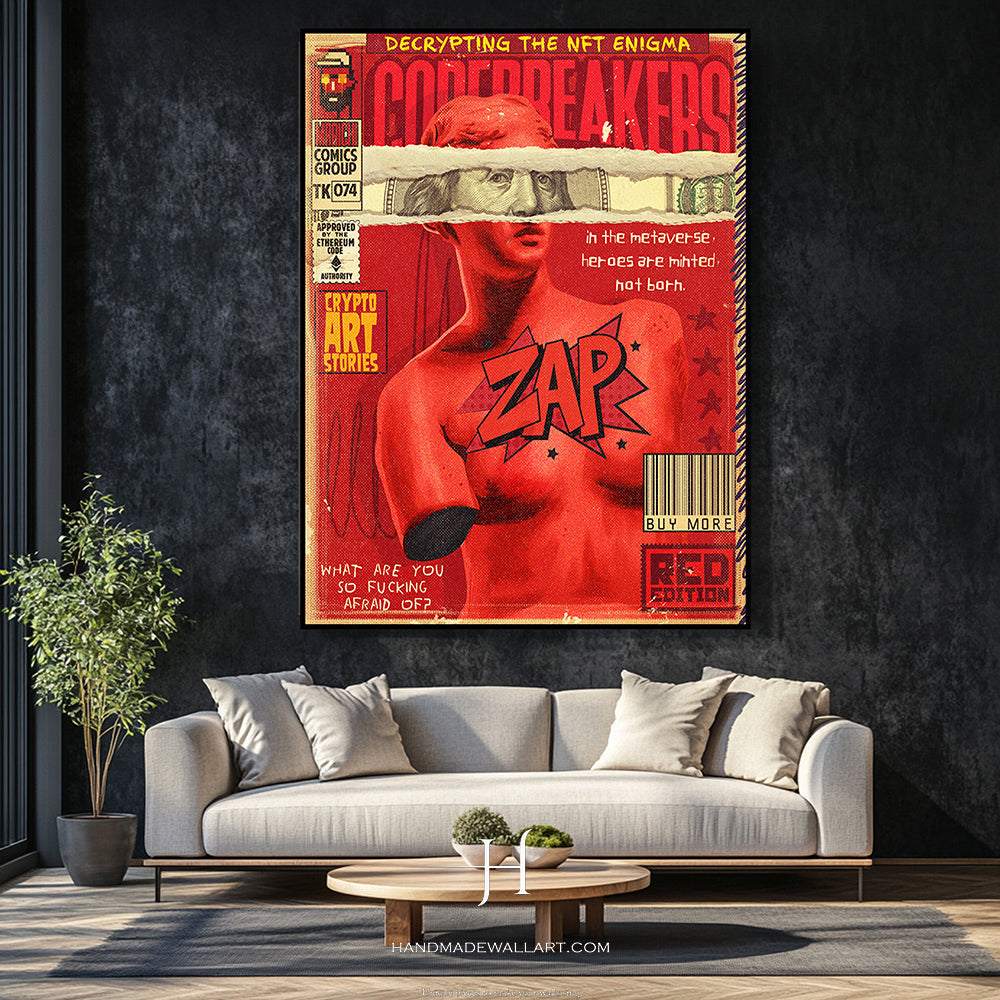 a living room with a couch and a painting on the wall