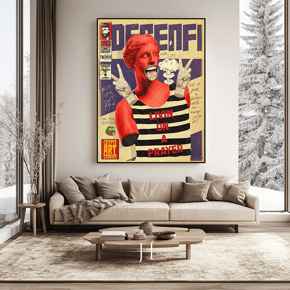 a living room filled with furniture and a painting on the wall