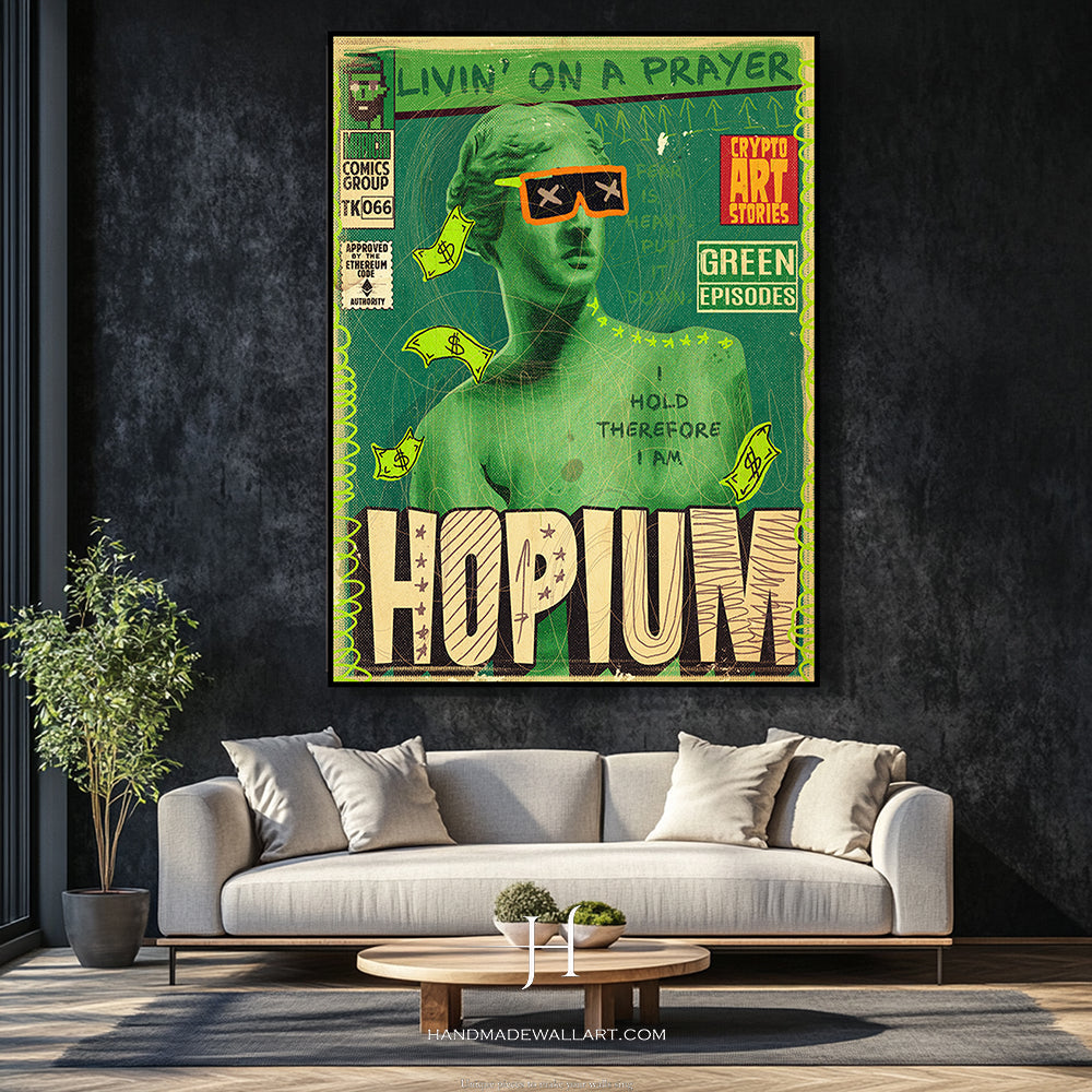 a living room with a couch and a painting on the wall