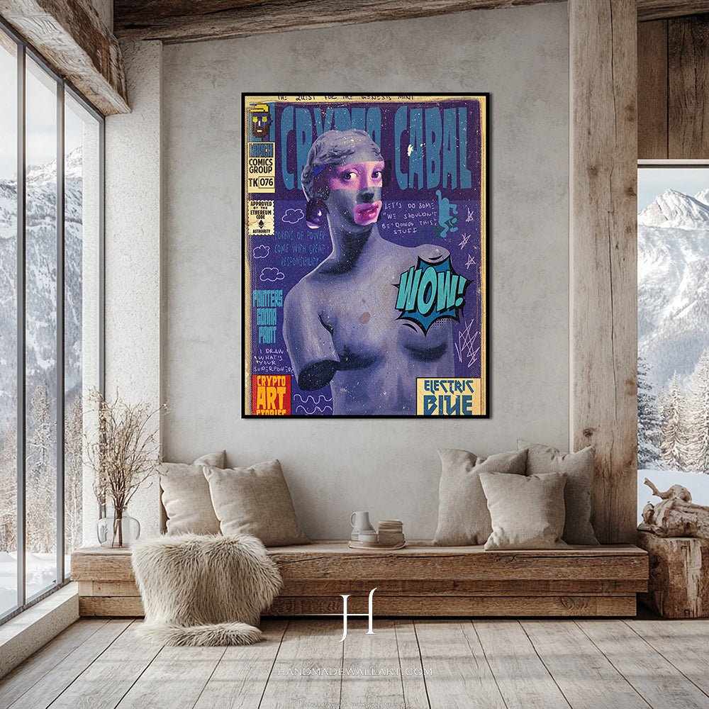 a living room with a couch and a painting on the wall