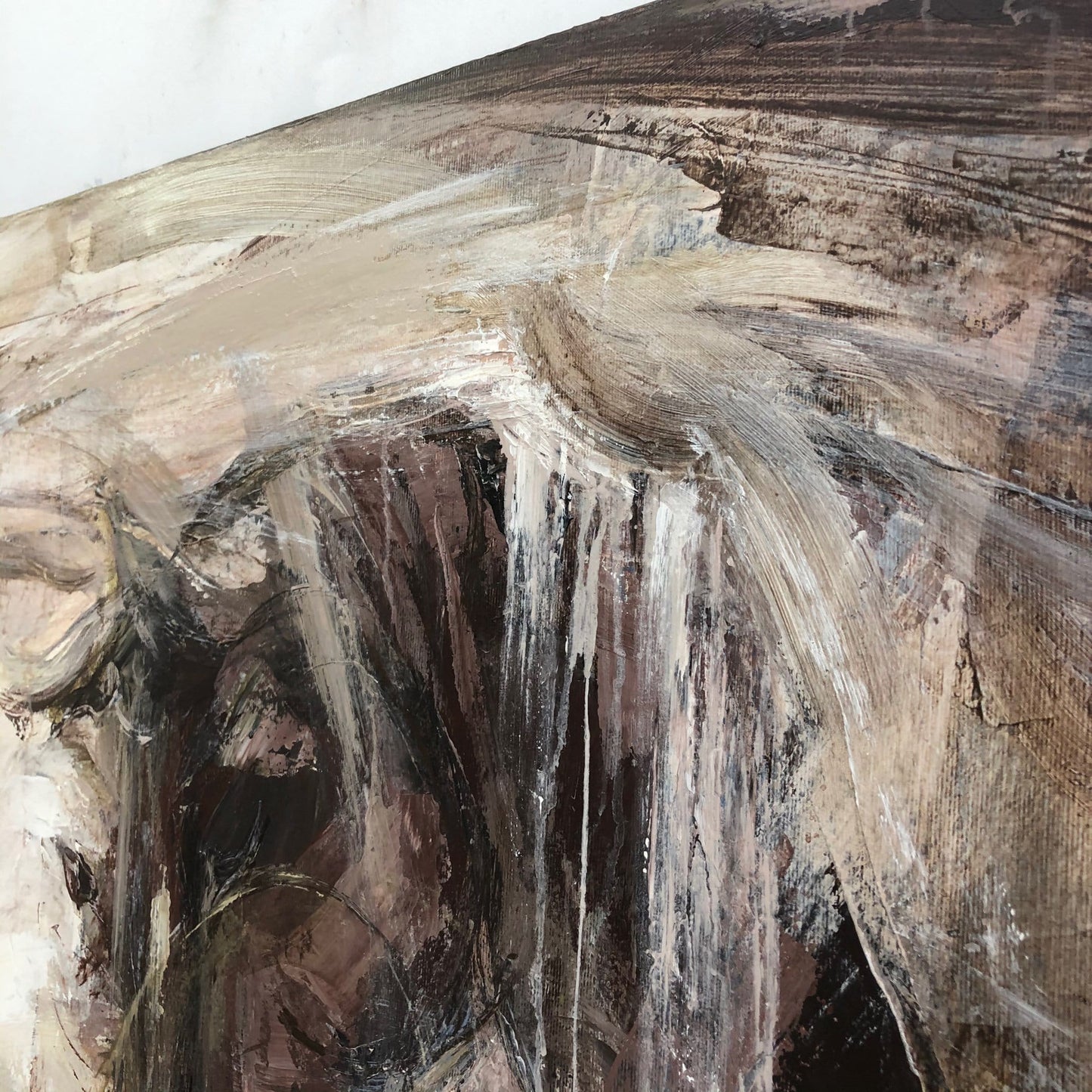 a painting of a waterfall in a rocky area