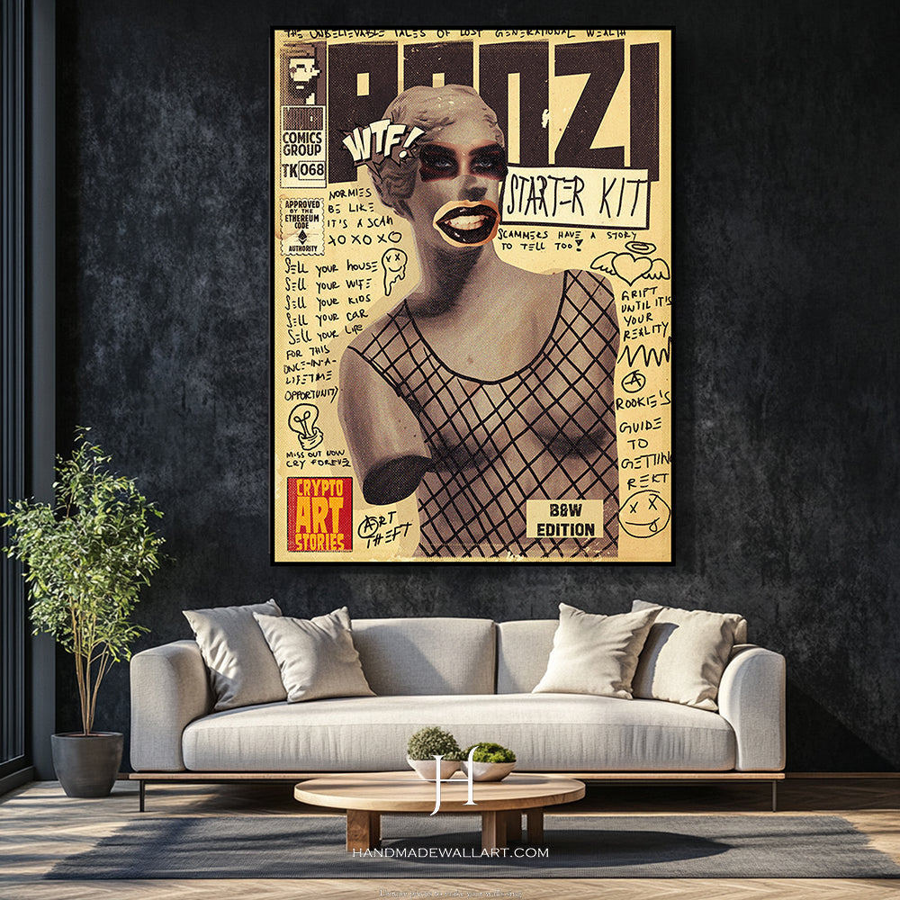 a living room with a couch and a painting on the wall