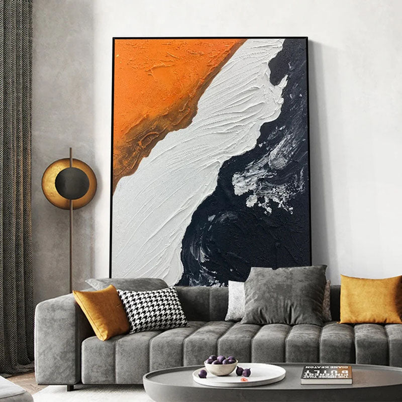 a living room with a large painting on the wall