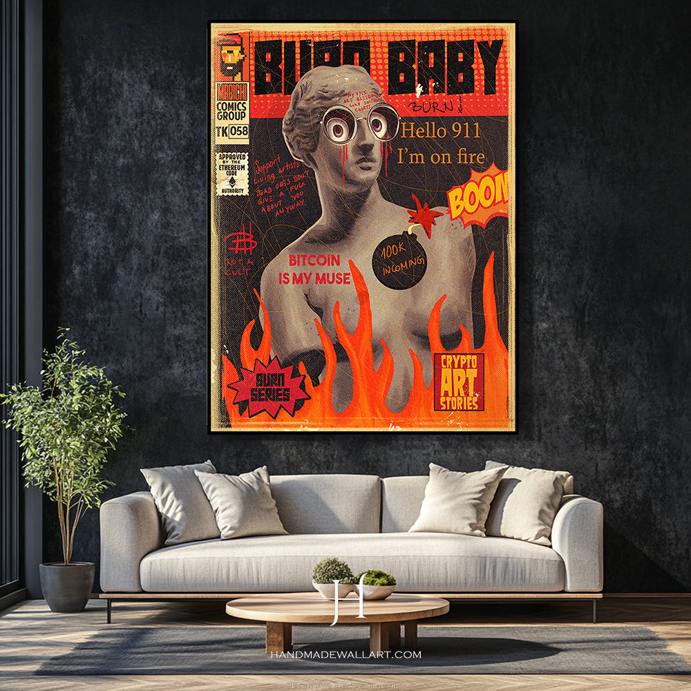 a living room with a couch and a painting on the wall