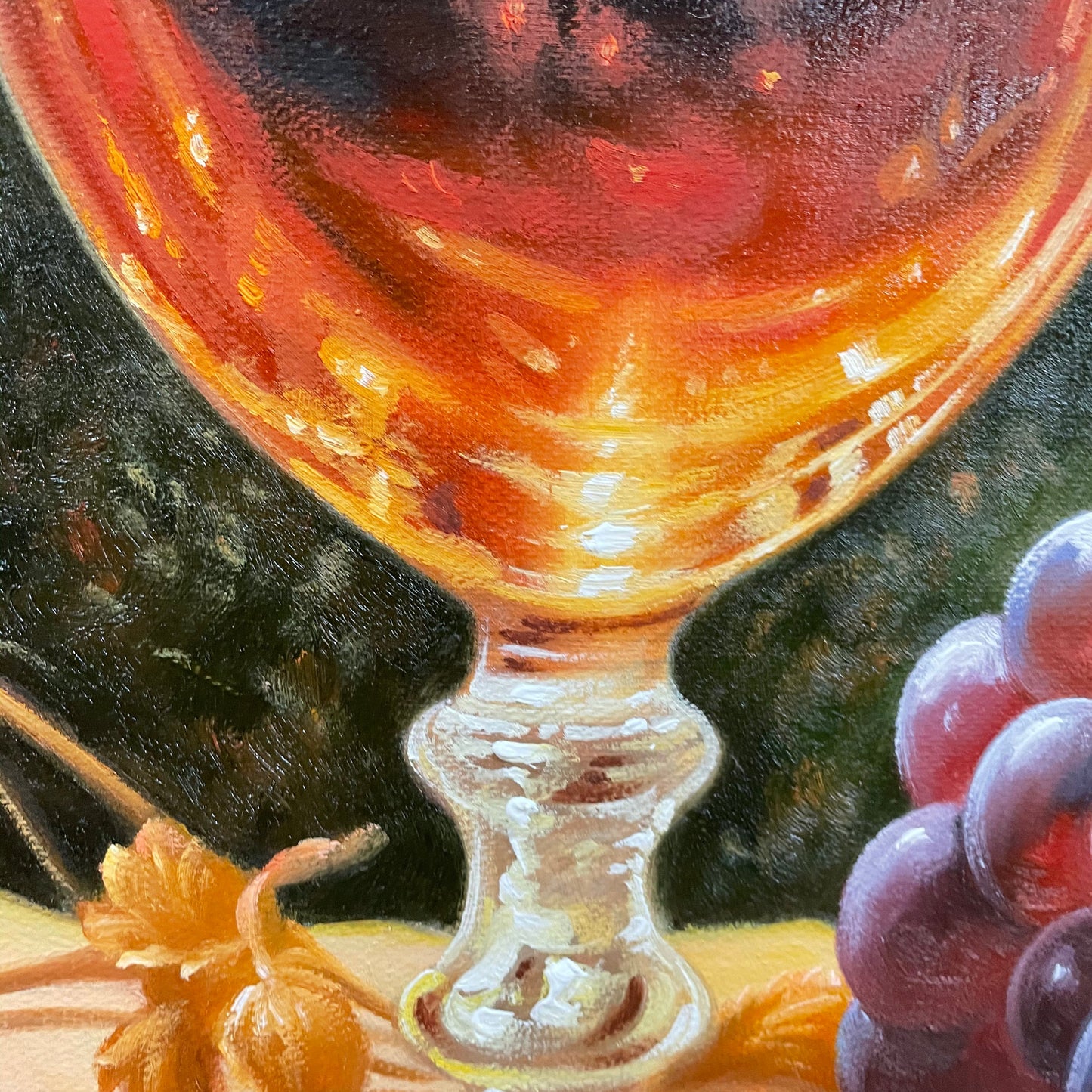 a painting of a glass of wine and grapes