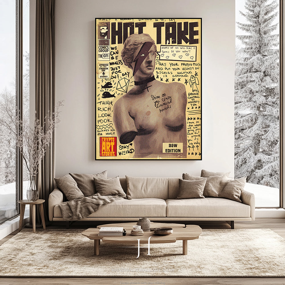 a living room with a couch and a painting on the wall