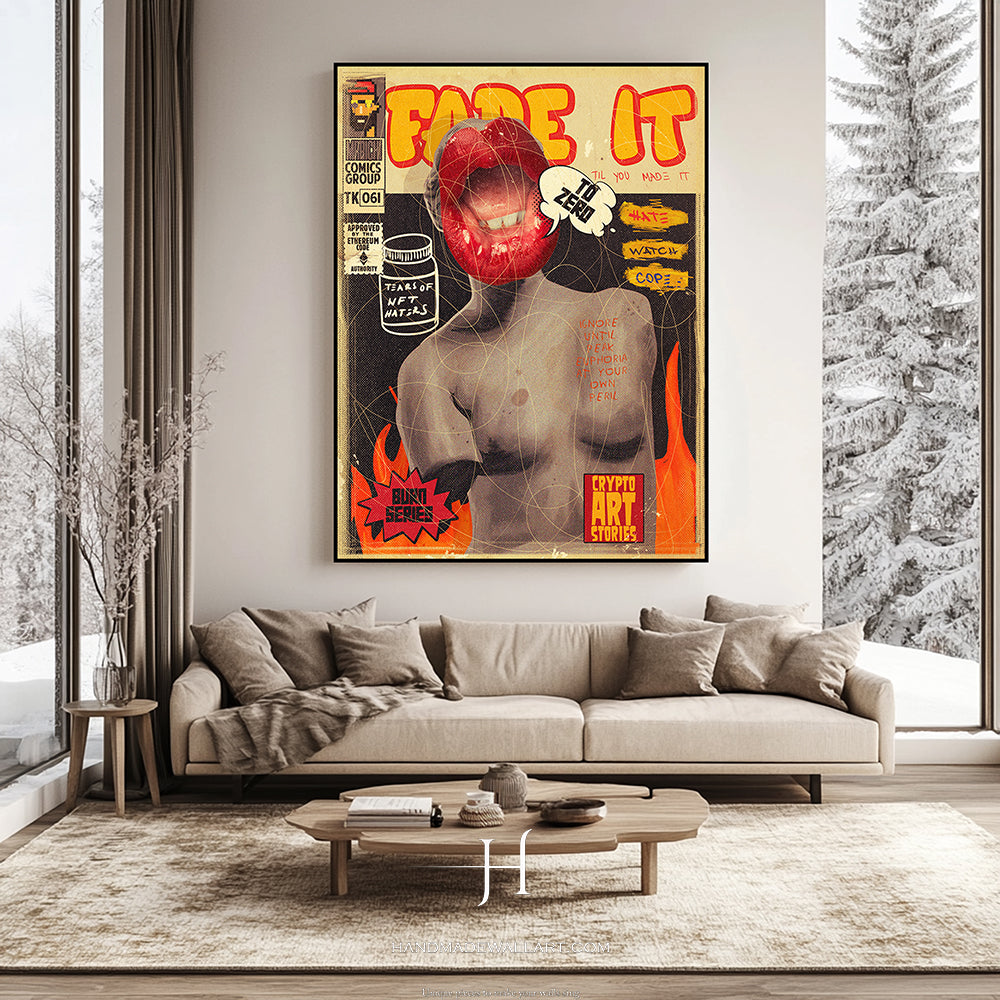 a living room with a couch and a painting on the wall