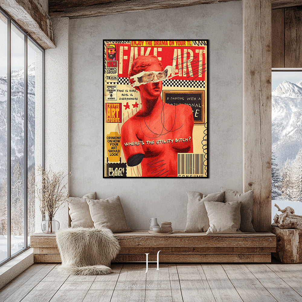a living room with a couch and a painting on the wall