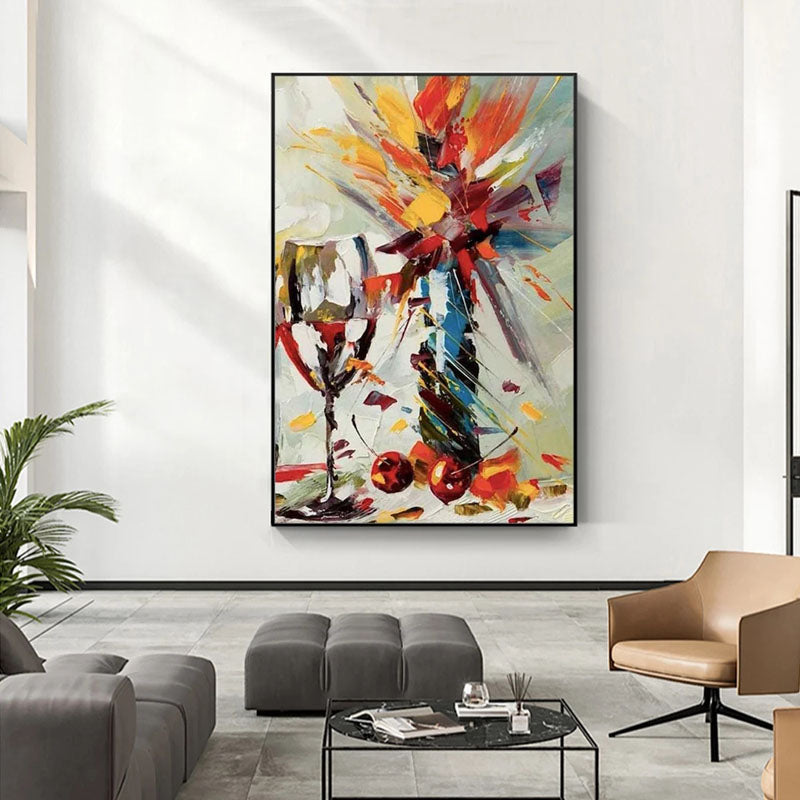 a living room filled with furniture and a painting on the wall