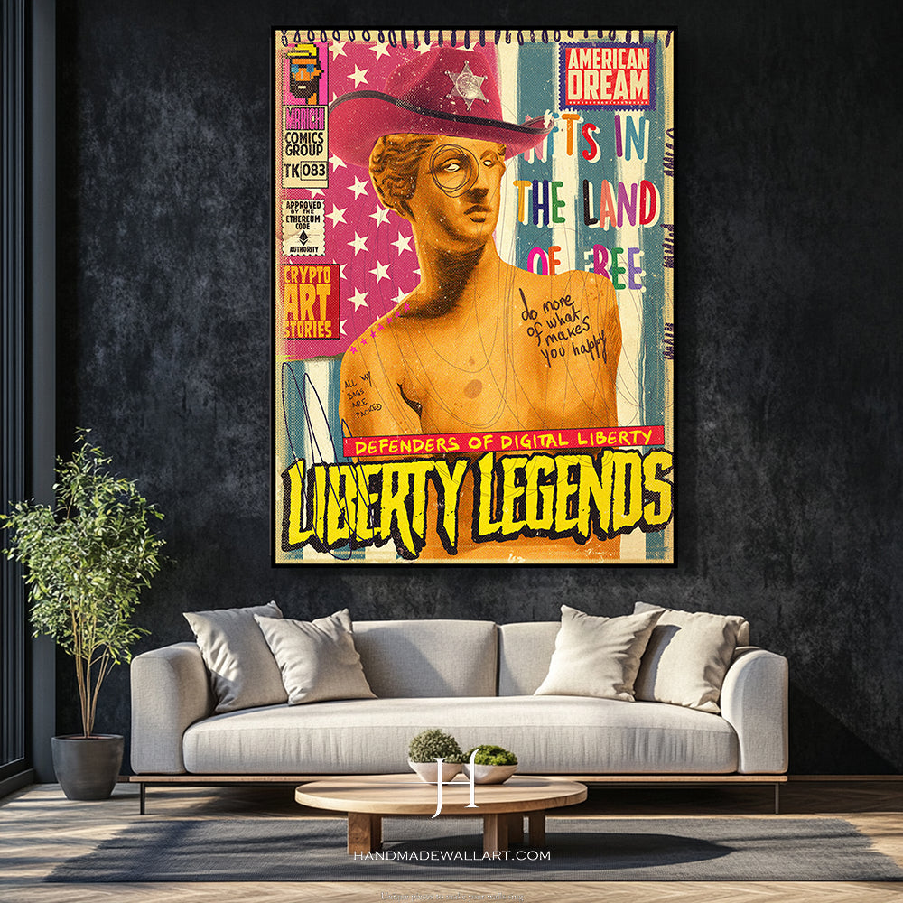a living room with a couch and a painting on the wall