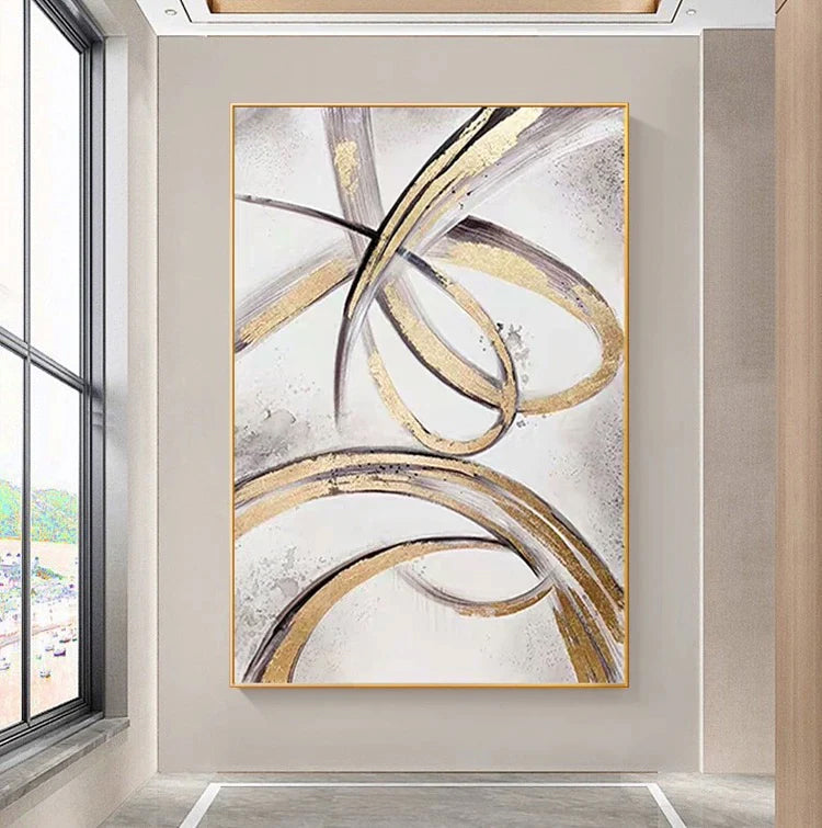 a painting hanging on a wall next to a window