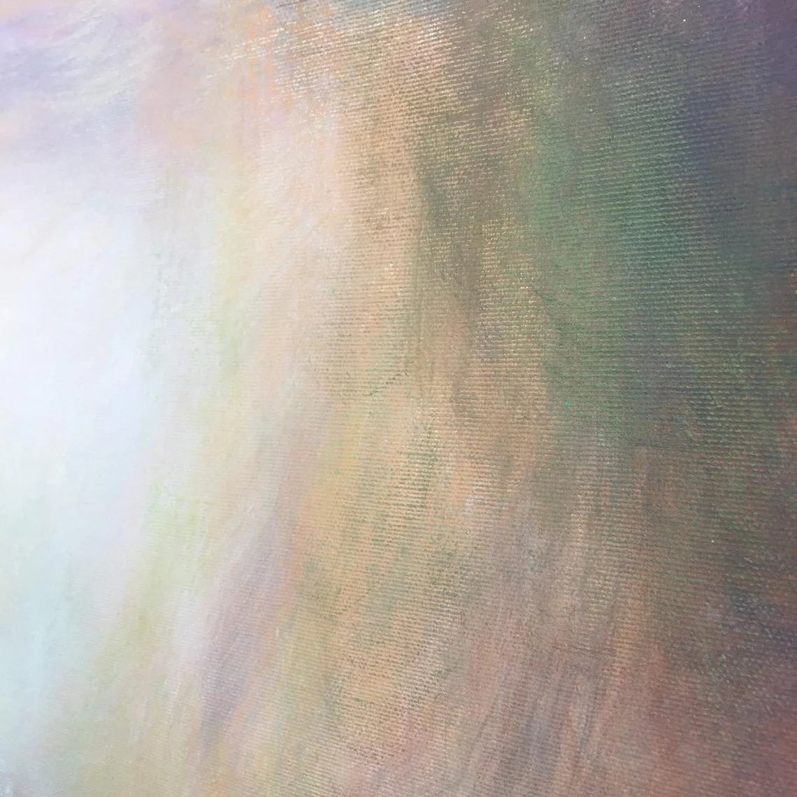 The image is an abstract painting with a textured, colorful background. The painting features a mix of warm and cool colors, creating a visually striking and dynamic composition.