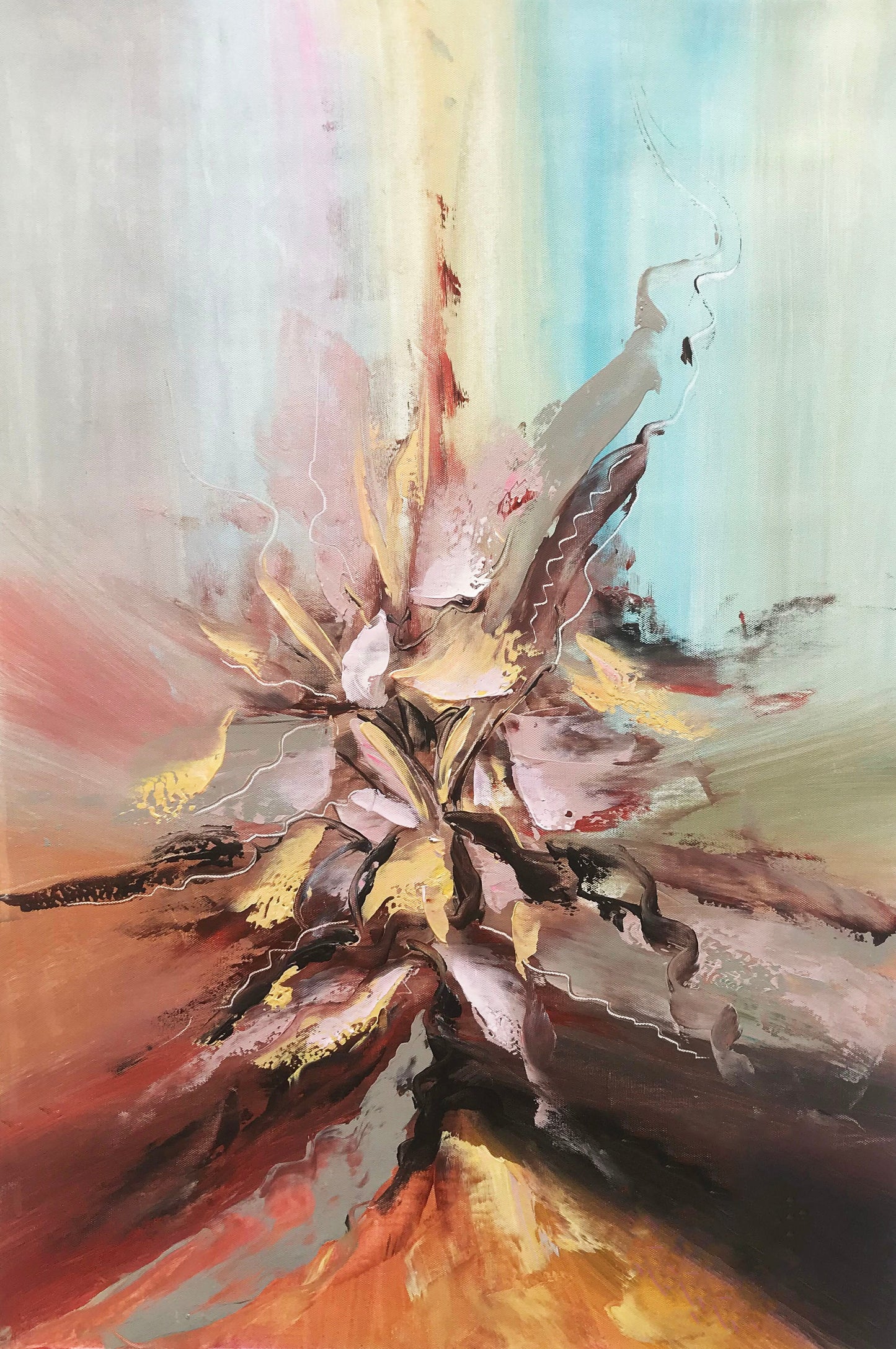 a painting of a flower on a table