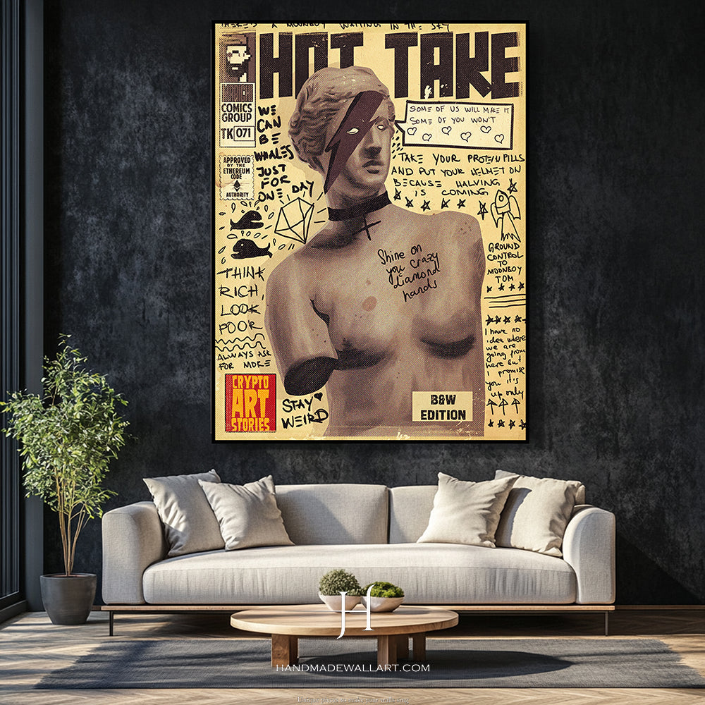 a painting of a nude woman on a wall above a couch