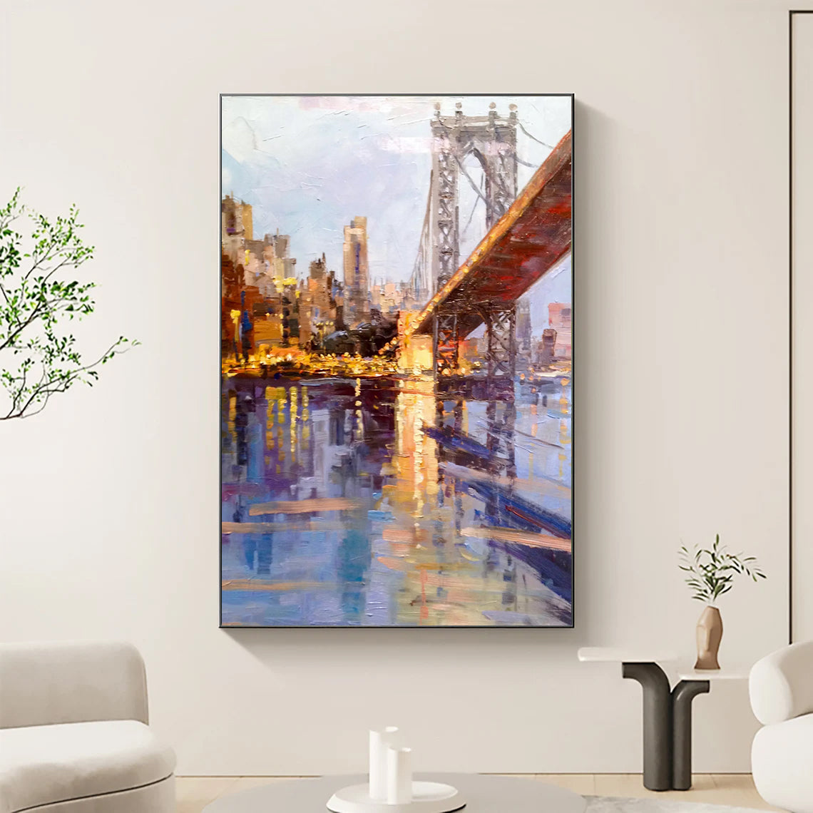 a painting of a bridge over a body of water