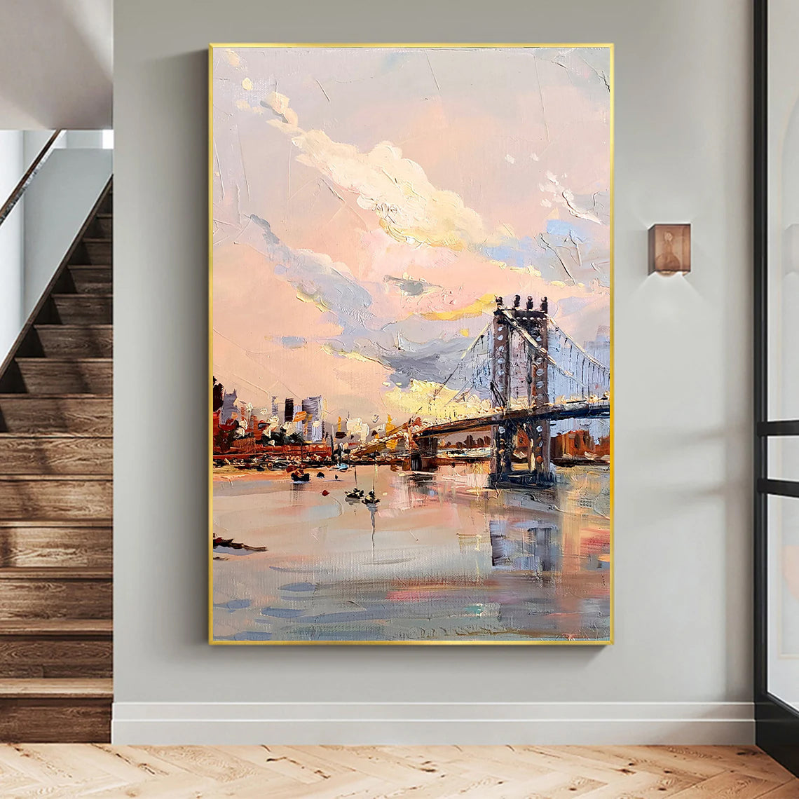 a painting of a bridge over a body of water