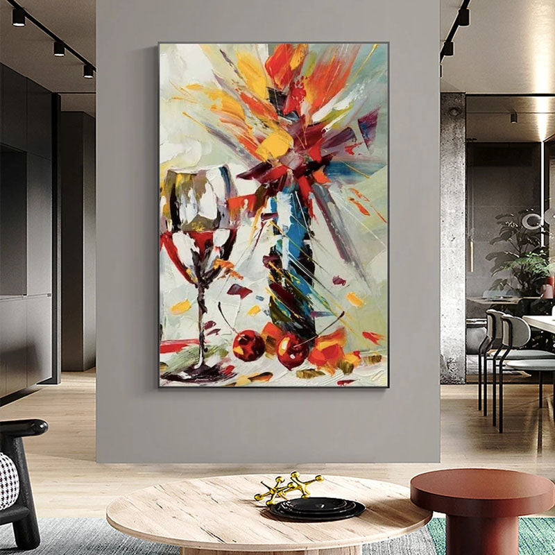 a painting hanging on a wall in a living room