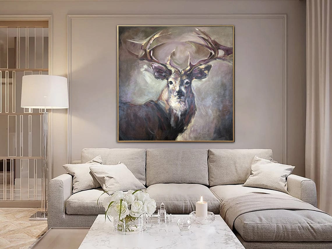 a painting of a deer in a living room