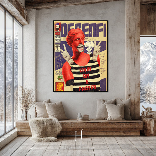 a living room with a couch and a painting on the wall