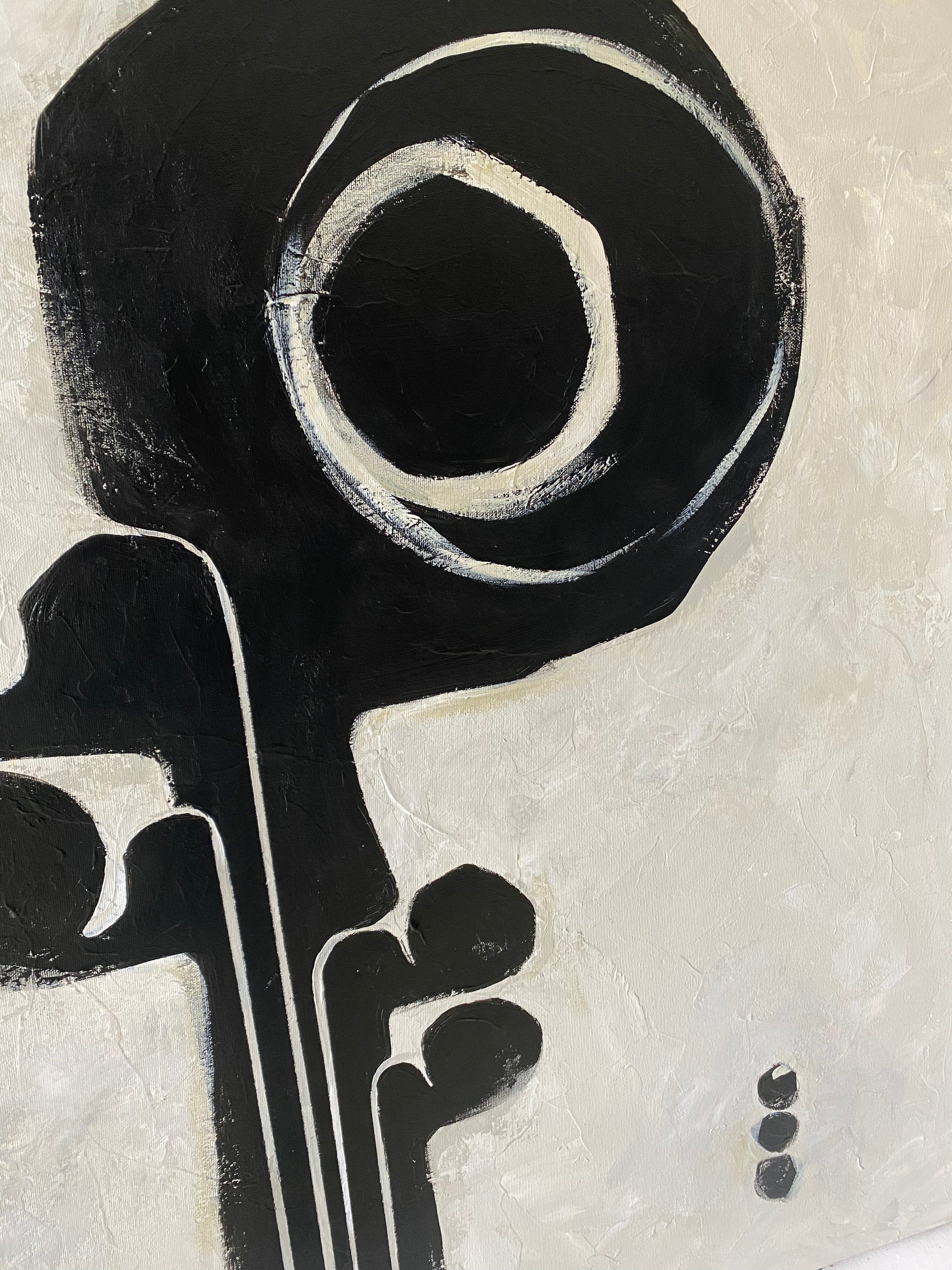 a painting of a black and white object