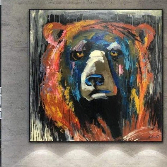 a painting of a bear on a wall