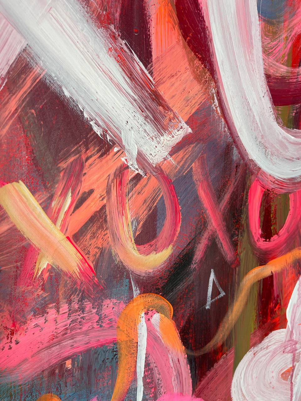 an abstract painting of pink, orange, and yellow colors