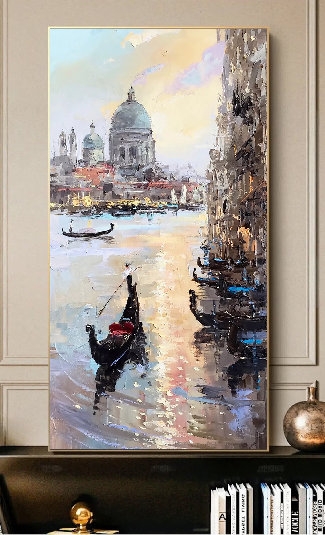 a painting of a gondola in venice