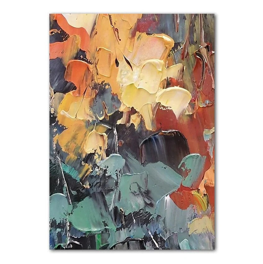 The image is an abstract painting with a vibrant mix of colors and brushstrokes, creating a dynamic and energetic composition.