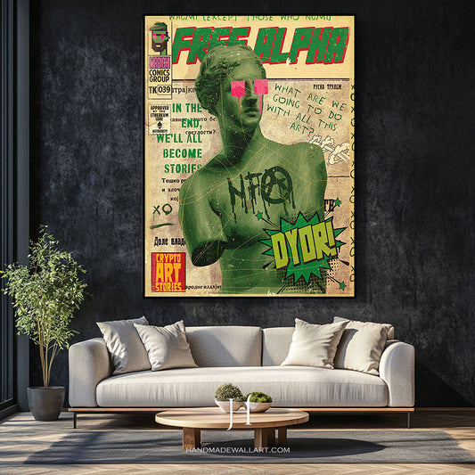 a living room with a couch and a painting on the wall