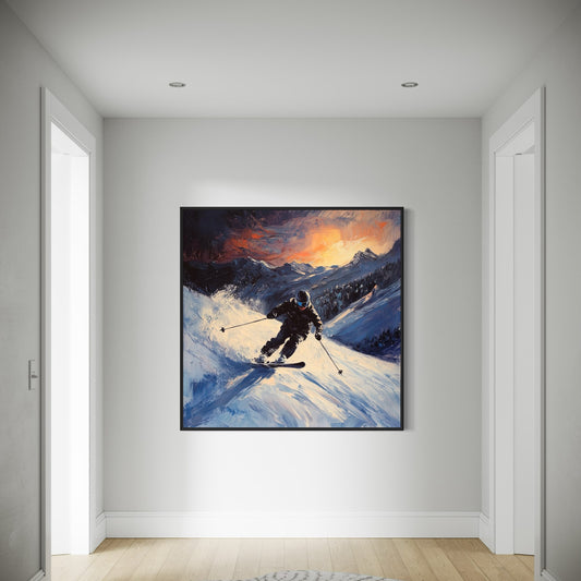 a painting of a skier skiing down a mountain