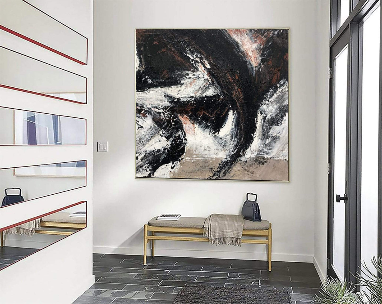 a painting hanging on the wall of a living room