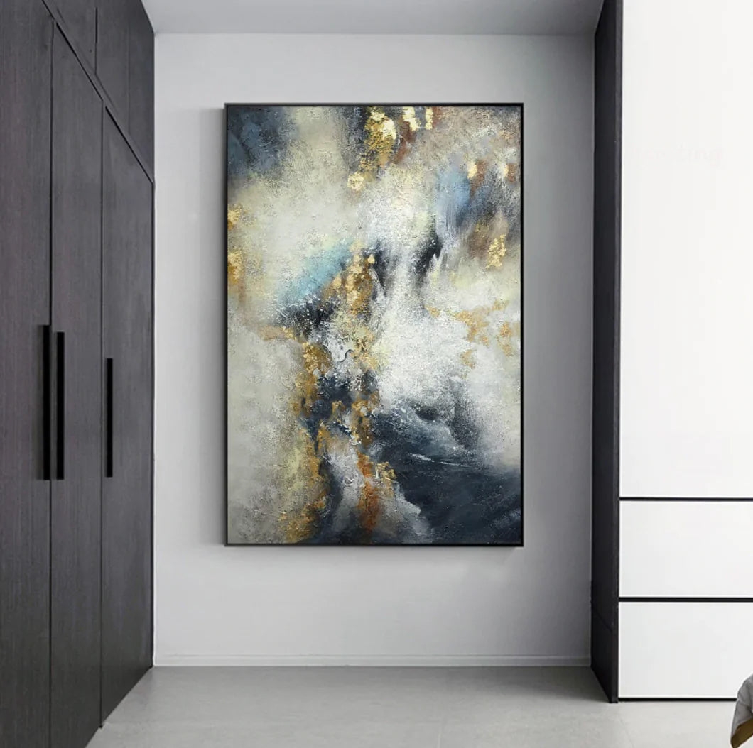 a painting hanging on a wall in a room