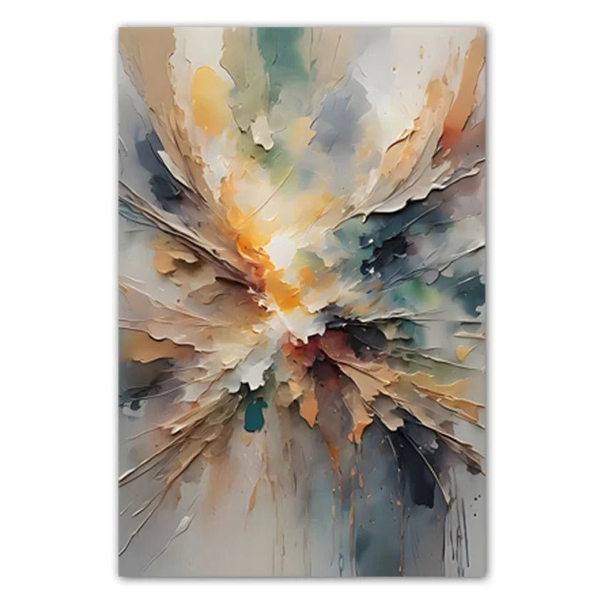The image is an abstract painting with a vibrant mix of colors and brushstrokes, creating a dynamic and energetic composition.