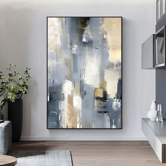 a painting hanging on a wall in a living room