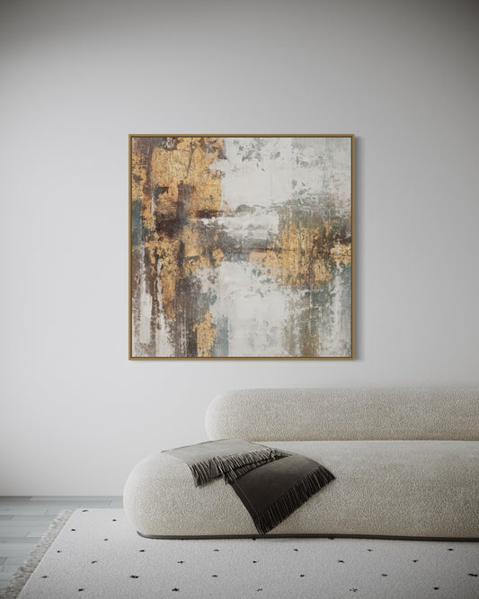 a painting hanging on a wall above a couch