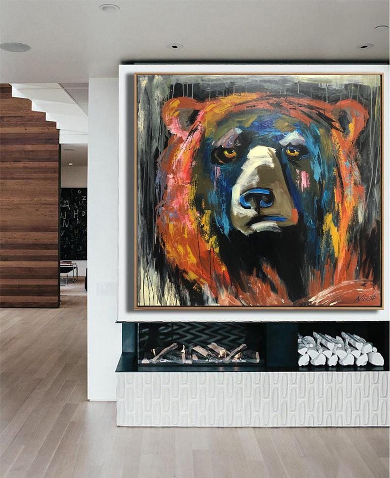 a painting of a bear on a wall