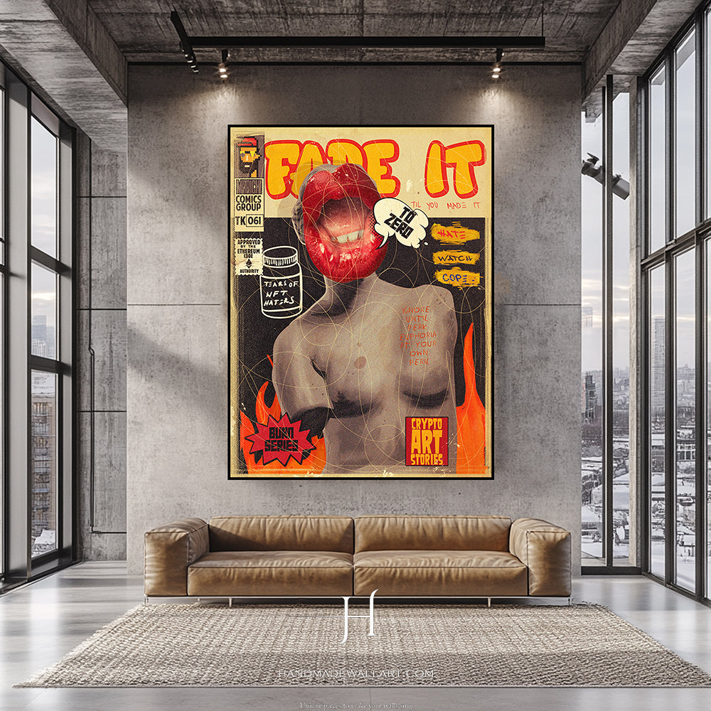 a living room with a couch and a painting on the wall