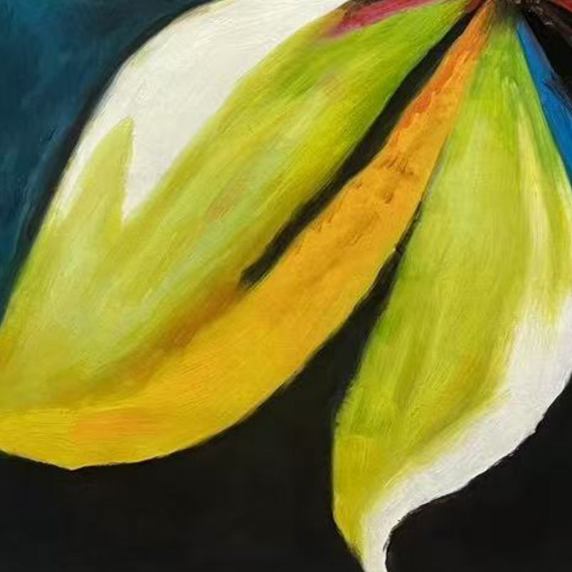 a painting of a flower on a black background