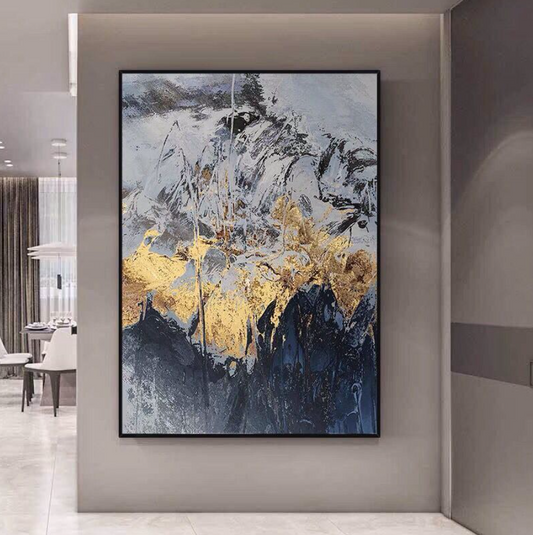 a painting hanging on a wall in a living room