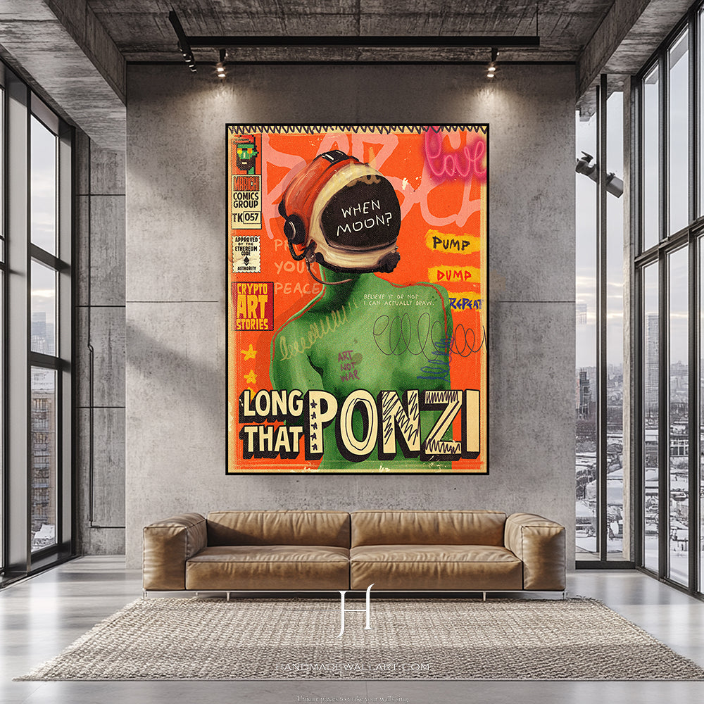 a living room with a couch and a painting on the wall