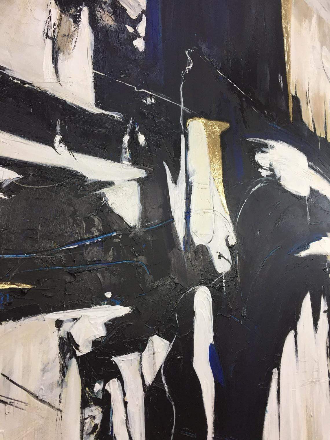 an abstract painting of black and white colors