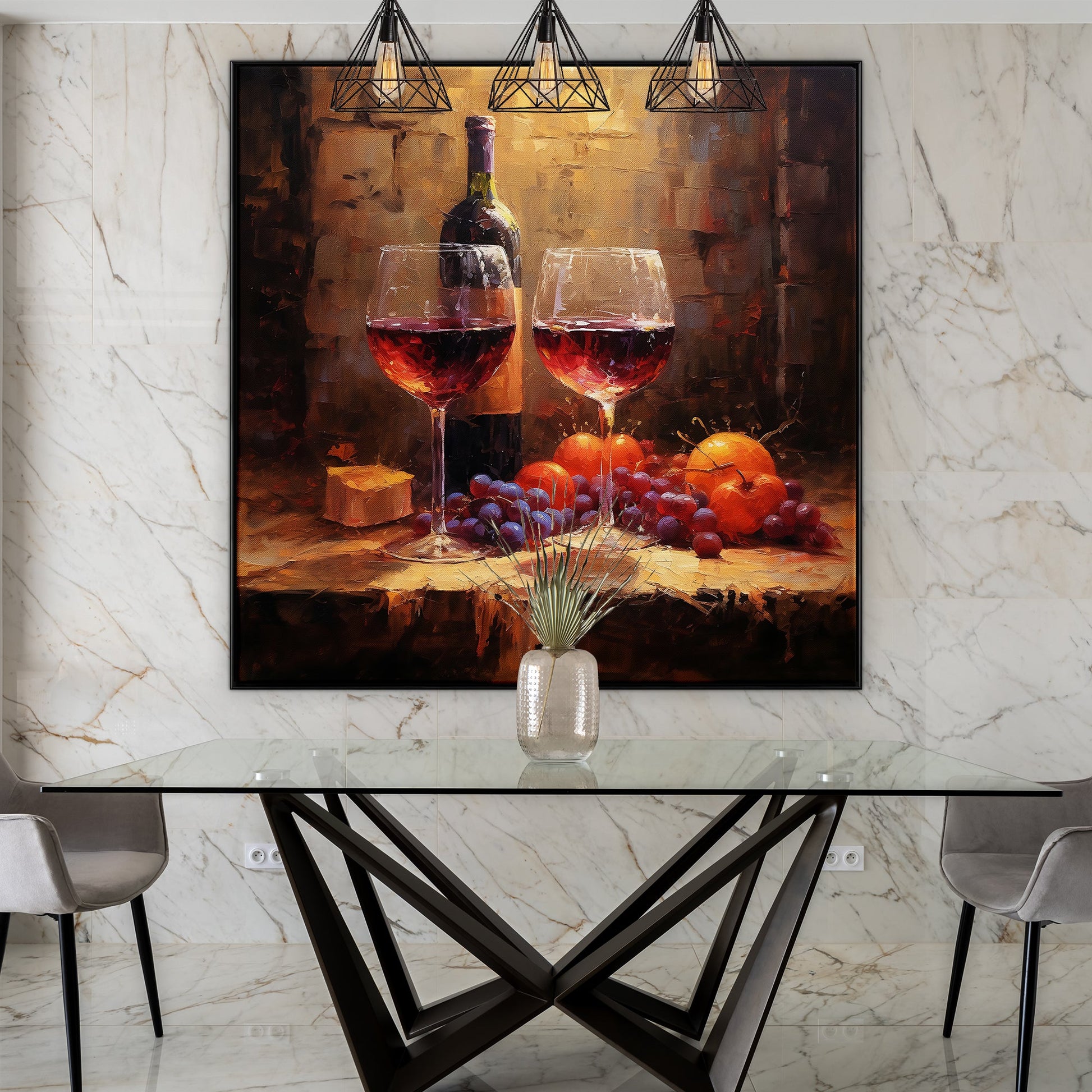 a painting of two glasses of wine on a table