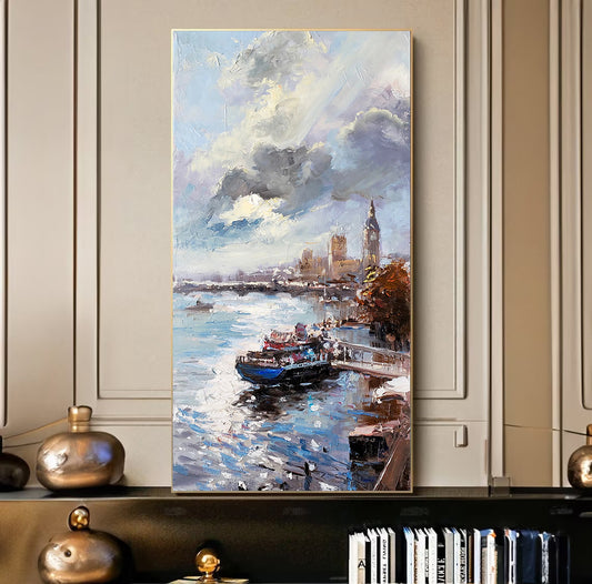 a painting of a boat in the water