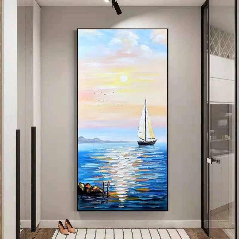 a painting of a sailboat in the ocean